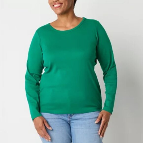 St. John's Bay Womens Crew Neck Long Sleeve T-Shirt - XX-large, Green 925024 - Picture 1 of 4